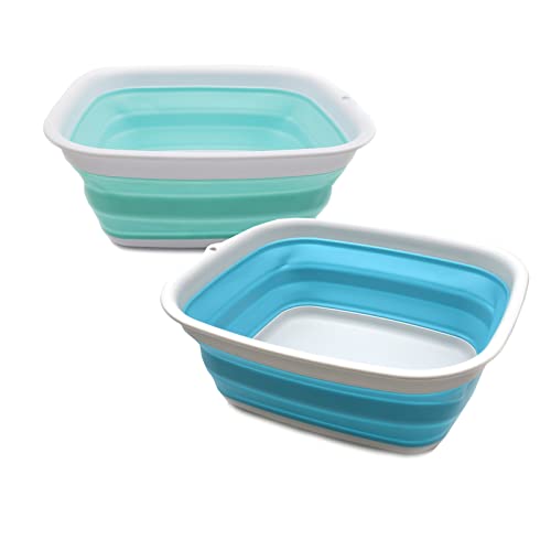 SAMMART Set of 2 Collapsible Tub (9.45L + 7.7L) - Portable Outdoor Picnic Basket/Crater - Foldable Shopping Bag - Space Saving Storage Container