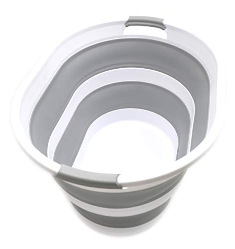 SAMMART 34L(8.98 gallon) Collapsible Plastic Laundry Basket-Oval Tub/Basket-Foldable Storage Container-Portable Washing Tub-Space Saving Laundry Hamper,Water capacity 29L(7.66 gallon)