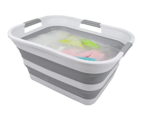SAMMART Set of 2-30L (8 gallon) Collapsible Plastic Laundry Basket - Foldable Pop Up Storage Container/Organizer - Portable Washing Tub - Space Saving Hamper/Basket, Water capacity: 24L (6.3 gallon)