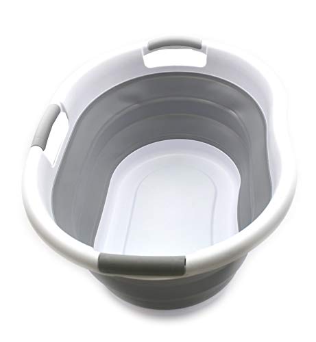 SAMMART 36L(9.5 Gallon) Collapsible Plastic Laundry Basket-Oval Tub/Basket-Foldable Storage Container-Portable Washing Tub-Space Saving Laundry Hamper,Water Capacity 27L(7.1 Gallon)