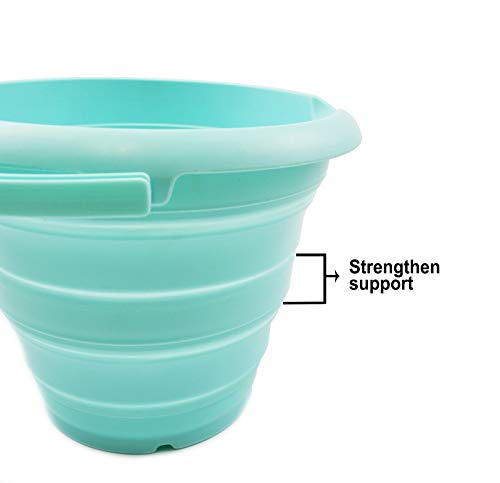 SAMMART 5L (1.32 Gallon) Collapsible Plastic Bucket - Foldable Round Tub - Portable Fishing Water Pail - Space Saving Outdoor Waterpot (5L Round, Lake Green)