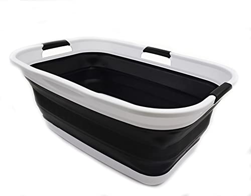 SAMMART 44L (11.6 gallon) Collapsible Plastic Laundry Basket - Foldable Pop Up Storage Container/Organizer - Portable Washing Tub - Space Saving Hamper/Basket, Water Capacity: 35L (9.2 gallon)