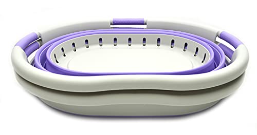 SAMMART 36L (9.5 gallon) Set of 2 Collapsible 3 Handled Plastic Laundry Basket-Foldable Pop Up Storage Container/Organizer-Space Saving Basket