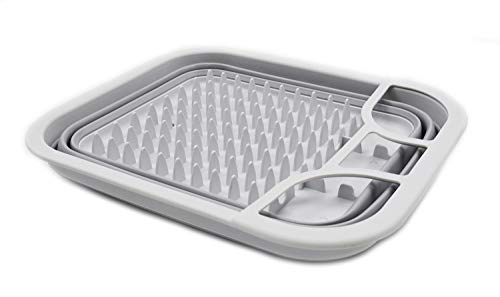 SAMMART 8.5L (2.2 gallons) Collapsible Plastic Dish Drainer - Foldable Drying Rack with Swivel Spout - Portable Dinnerware Organizer - Pop Up Kitchen Storage