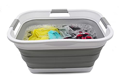 SAMMART Set of 2-30L (8 gallon) Collapsible Plastic Laundry Basket - Foldable Pop Up Storage Container/Organizer - Portable Washing Tub - Space Saving Hamper/Basket, Water capacity: 24L (6.3 gallon)