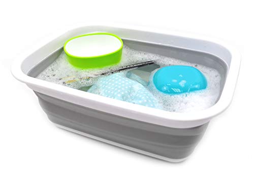 SAMMART 9.2L (2.37 gallons) Set of 2 Collapsible Tub & Basket - Portable Outdoor Picnic Basket/Crater - Foldable Shopping Bag - Space Saving Storage Container