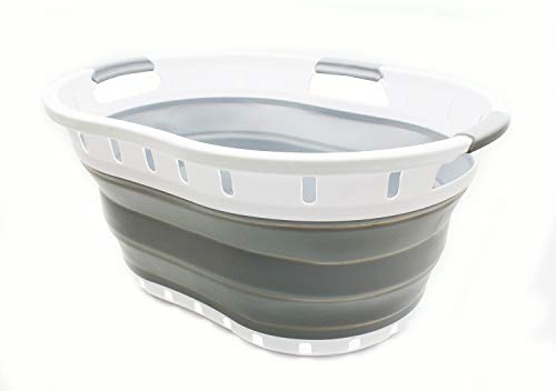 SAMMART 36L (9.5 gallon) Collapsible 3 handled Plastic Laundry Basket - Portable Oval Basket - Foldable Storage Container/Organizer - Space Saving Laundry Hamper