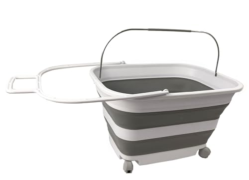 SAMMART 35L (9.24 Gallons) Collapsible Plastic Laundry Basket with Handle and Wheels - Foldable Pop Up Storage Container/Washing Tub - Space Saving