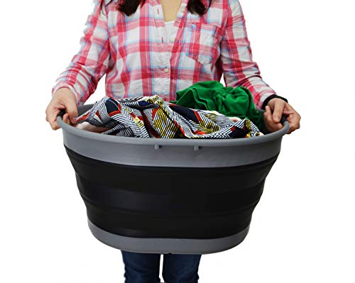 SAMMART 25L(6.6 gallon) Collapsible Oval Laundry Basket-Foldable Storage Container/Organizer-Portable Washing Tub-Space Saving Hamper-Pet Bath Tub, Water capacity 20L(5.28 gallon)