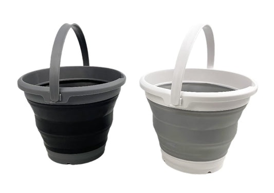 SAMMART Collapsible Plastic Bucket - Foldable Round Tub with Handle - Pop Up Saving (Grey+Black (Set of 2), 5.5L)