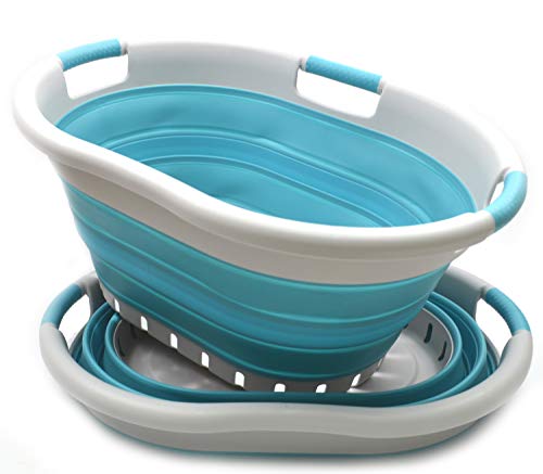 SAMMART 36L (9.5 gallon) Set of 2 Collapsible 3 Handled Plastic Laundry Basket-Foldable Pop Up Storage Container/Organizer-Space Saving Basket