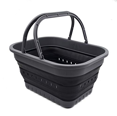 SAMMART Collapsible Plastic Laundry Basket with Handle 19L (5 Gallons) - Portable Outdoor Picnic Baskets/Crate - Foldable Storage Container for Camping and Home