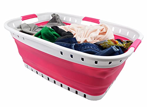 SAMMART 30L (8 gallon) Collapsible 3 Handled Plastic Laundry Basket - Foldable Pop Up Storage Container/Organizer - Portable Washing Tub - Space Saving Hamper/Basket