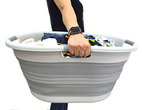 SAMMART 57L (15 Gallons) Collapsible 3-Handled Plastic Laundry Basket - Oval Tub - Portable Washing Tub-Space Saving Laundry Hamper, Water Capacity 44L / 11.6 Gallon