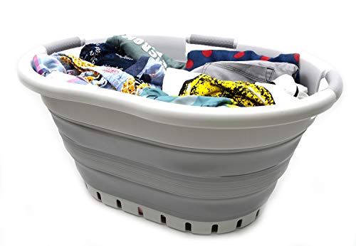 SAMMART 36L (9.5 gallon) Set of 2 Collapsible 3 Handled Plastic Laundry Basket-Foldable Pop Up Storage Container/Organizer-Space Saving Basket