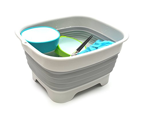 SAMMART 9.1L (2.4Gallon) Collapsible Dishpan with Draining Plug - Foldable Washing Basin - Portable Dish Washing Tub - Space Saving Kitchen Storage Tray