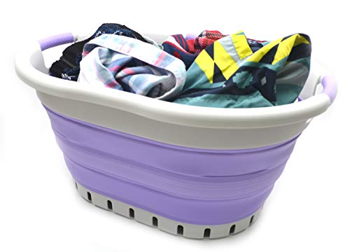 SAMMART 36L (9.5 gallon) Set of 2 Collapsible 3 Handled Plastic Laundry Basket-Foldable Pop Up Storage Container/Organizer-Space Saving Basket