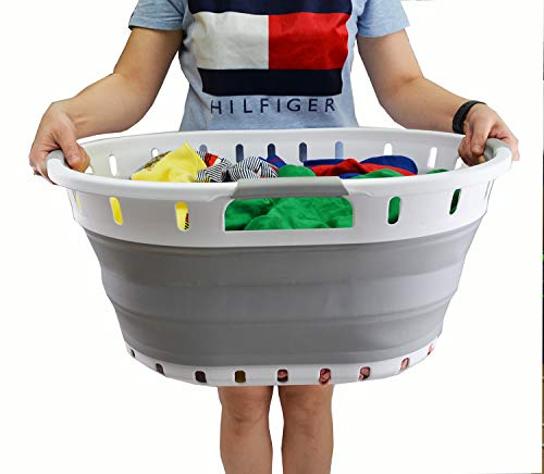 SAMMART 36L (9.5 gallon) Collapsible 3 handled Plastic Laundry Basket - Portable Oval Basket - Foldable Storage Container/Organizer - Space Saving Laundry Hamper