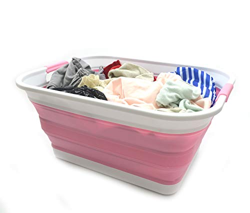 SAMMART 42L (11 Gallon) Collapsible Plastic Laundry Basket-Foldable Pop Up Storage Container/Organizer-Portable Washing Tub-Space Saving Basket, Water Capacity 34L(9 Gallon)