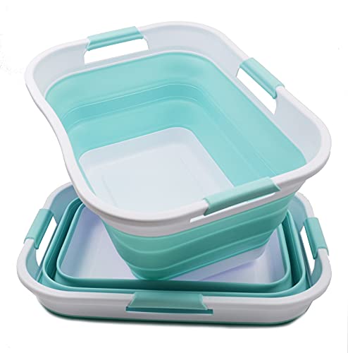 SAMMART Set of 2-30L (8 gallon) Collapsible Plastic Laundry Basket - Foldable Pop Up Storage Container/Organizer - Portable Washing Tub - Space Saving Hamper/Basket, Water capacity: 24L (6.3 gallon)