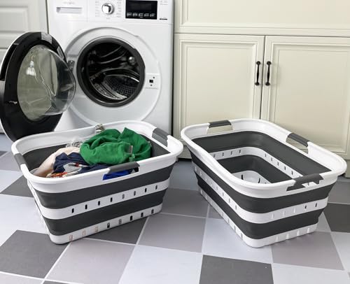 SAMMART 42L (11 gallon) Collapsible Plastic Laundry Basket-Foldable Pop Up Storage Container/Organizer-Portable Laundry Hamper-Space Saving