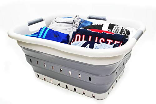 SAMMART Collapsible 3 Handled Plastic Laundry Basket - Foldable Pop Up Storage Container/Organizer - Portable Basket - Space Saving Hamper/Basket