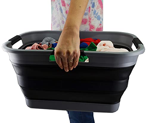 SAMMART 29L(7.6 gallon) Collapsible Plastic Laundry Basket - Foldable Pop Up Storage Container/Organizer - Portable Washing Tub - Space Saving Hamper/Basket - Water Capacity 24L(6.3 gallon)