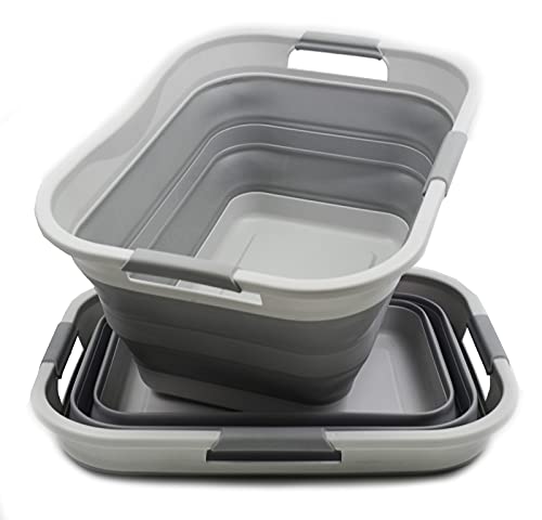 SAMMART Set of 2-30L (8 gallon) Collapsible Plastic Laundry Basket - Foldable Pop Up Storage Container/Organizer - Portable Washing Tub - Space Saving Hamper/Basket, Water capacity: 24L (6.3 gallon)