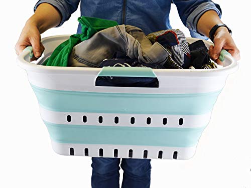 SAMMART Set of 2-30L (8 gallon) Collapsible Plastic Laundry Basket - Foldable Pop Up Storage Container/Organizer - Portable Washing Tub - Space Saving Hamper/Basket