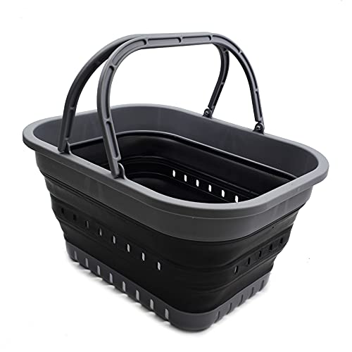 SAMMART 9.2L & 19L Collapsible Tub with Handle - Portable Outdoor Picnic Basket/Crater - Foldable Shopping Bag - 2 Pieces