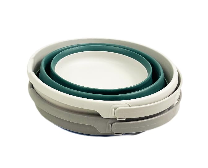 SAMMART Collapsible Plastic Bucket - Foldable Round Tub with Handle - Pop Up Saving (Mist Blue+Jade Crystal (Set of 2), 10L)