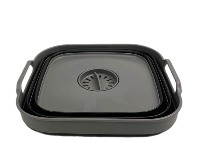 SAMMART 10L (2.64 Gallon) Collapsible Dishpan with Draining Plug-Foldable Washing Basin-Portable Dish Washing Tub-Space Saving Kitchen Storage Tray for Camping & RV