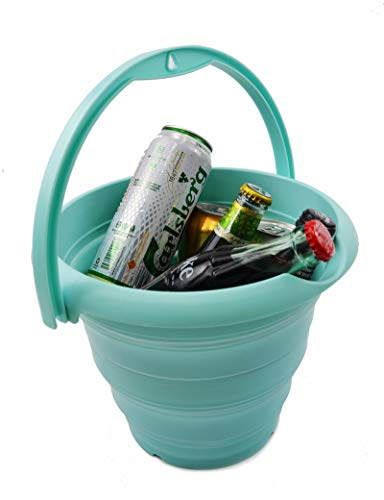 SAMMART 5L (1.32 Gallon) Collapsible Plastic Bucket - Foldable Round Tub - Portable Fishing Water Pail - Space Saving Outdoor Waterpot (5L Round, Lake Green)