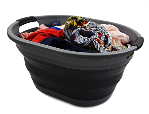 SAMMART 32L (8.4 Gallon) Collapsible Plastic Laundry Basket - Foldable Pop Up Storage Container/Organizer - Portable Washing Tub - Space Saving Hamper, Water Capacity: 24L