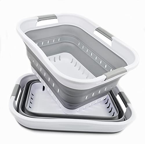 SAMMART Set of 2-30L (8 gallon) Collapsible Plastic Laundry Basket - Foldable Pop Up Storage Container/Organizer - Portable Washing Tub - Space Saving Hamper/Basket