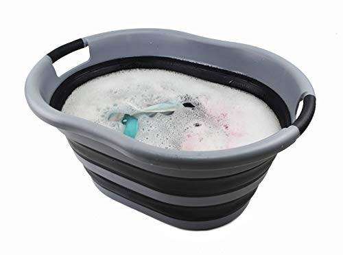 SAMMART 36L (9.5 gallon) Collapsible Plastic Laundry Basket - Oval Tub/Basket - Foldable Storage Container/Organizer - Portable Washing Tub - Space Saving Laundry Hamper, Water Capacity: 28L (7.4 gallon)
