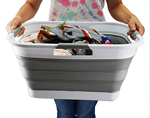 SAMMART Set of 2-30L (8 gallon) Collapsible Plastic Laundry Basket - Foldable Pop Up Storage Container/Organizer - Portable Washing Tub - Space Saving Hamper/Basket, Water capacity: 24L (6.3 gallon)