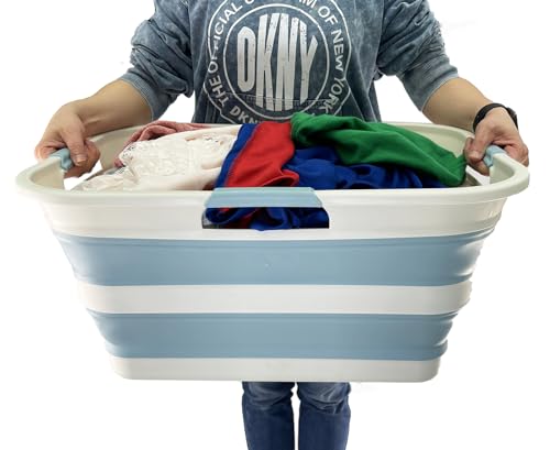 SAMMART 42L (11 gallons) Collapsible Plastic Laundry Basket - Foldable Pop Up Storage Container/Organizer - Portable Washing Tub - Space Saving Hamper/Basket