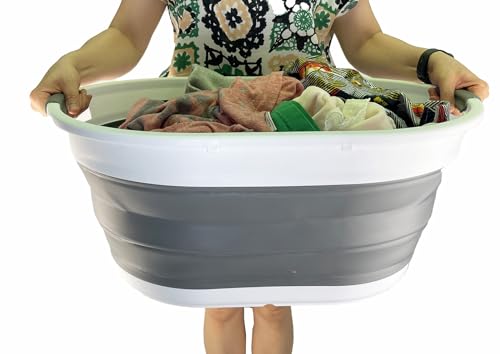 SAMMART Set of 2 Collapsible Plastic Oval Laundry Basket - Foldable Pop Up Storage Container/Organizer - Portable Washing Tub - Space Saving Hamper