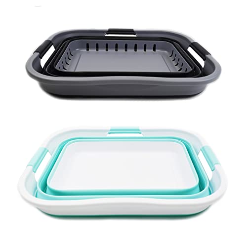 SAMMART Set of 2 Collapsible Plastic Laundry Basket + Collapsible Washing Tub - Foldable Pop Up Storage Container/Organizer - Portable Washing Tub - Space Saving Hamper/Basket