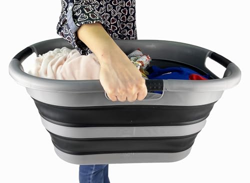 SAMMART 40L (10.5 gallon) Collapsible Plastic Laundry Basket - Space Saving Storage Container/Organizer - Portable Washing Tub - Foldable Pop Up Hamper/Basket