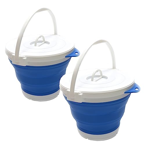 SAMMART Set of 2-10L (2.64Gallon) Collapsible Fishing Bucket Locking Lid, 31cm Dia.