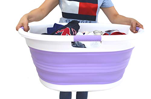 SAMMART 57L (15 Gallons) Collapsible 3-Handled Plastic Laundry Basket - Oval Tub - Portable Washing Tub-Space Saving Laundry Hamper, Water Capacity 44L / 11.6 Gallon
