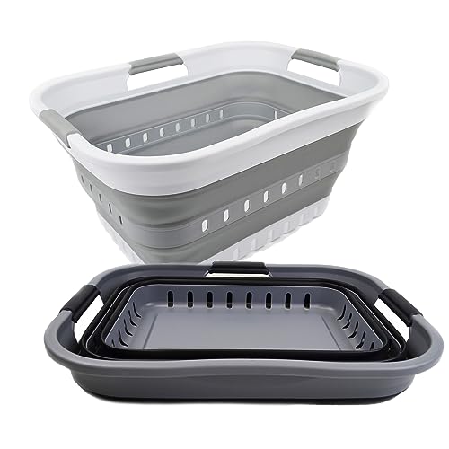SAMMART Set of 2-30L (8 gallon) Collapsible Plastic Laundry Basket - Foldable Pop Up Storage Container/Organizer - Portable Washing Tub - Space Saving Hamper/Basket