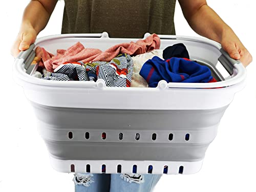 SAMMART 29L (7.6 Gallon) Collapsible Tub with Handle - Portable Outdoor Picnic Basket/Crater - Foldable Shopping Bag - Space Saving Storage Container