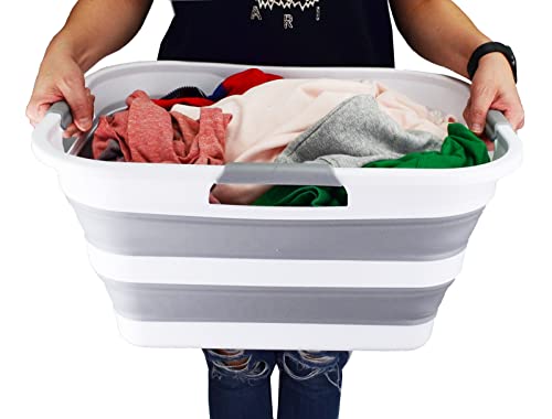 SAMMART Set of 2-30L (8 gallon) Collapsible Plastic Laundry Basket - Foldable Pop Up Storage Container/Organizer - Portable Washing Tub - Space Saving Hamper/Basket, Water capacity: 24L (6.3 gallon)