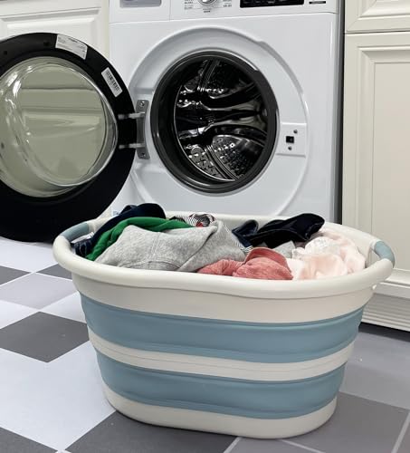 SAMMART 36L (9.5Gallons) Collapsible Plastic Laundry Basket - Oval Tub/Basket - Foldable Storage Container/Organizer - Portable Washing Tub - Space Saving Laundry Hamper