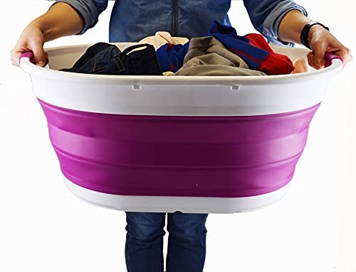 SAMMART 39L(10.3 gallon) Collapsible Plastic Laundry Basket - Oval Tub/Basket - Foldable Storage Container-Portable Washing Tub - Space Saving Laundry Hamper, Water capacity: 30L (7.9 gallon)