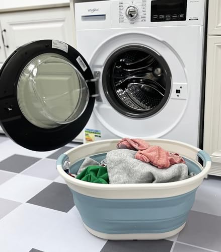 SAMMART 28L (7.4Gallons) Collapsible Plastic Laundry Basket - Oval Tub/Basket - Foldable Storage Container/Organizer - Portable Washing Tub - Space Saving Laundry Hamper