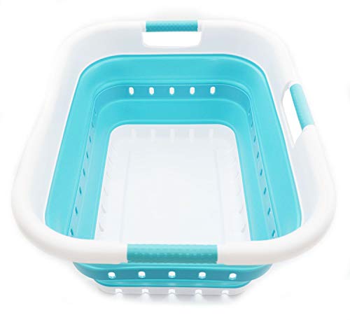 SAMMART Collapsible 3 Handled Plastic Laundry Basket - Foldable Pop Up Storage Container/Organizer - Portable Basket - Space Saving Hamper/Basket